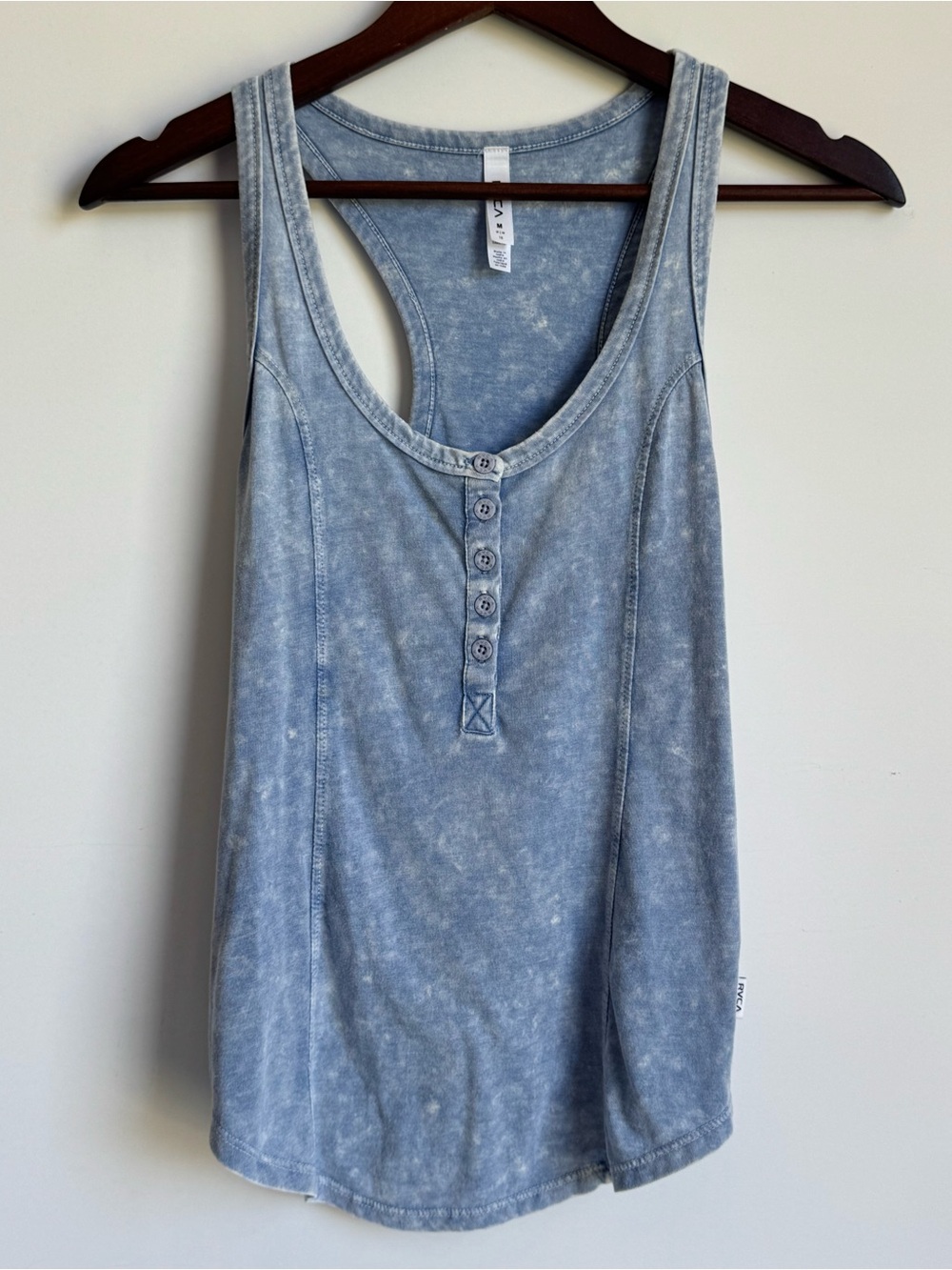 RVCA racerback tank top women medium washed finish button placket cotton blue